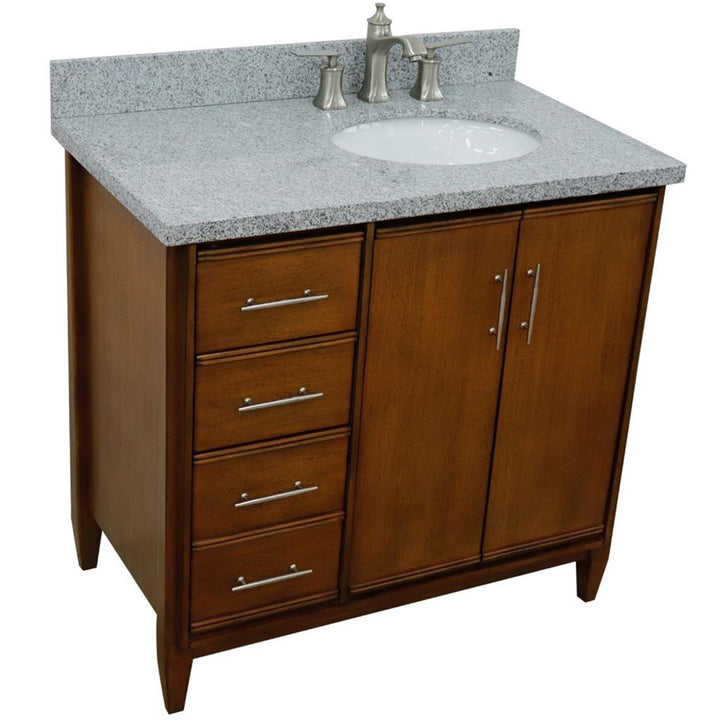 Bellaterra Home, MCM 37" Walnut Vanity, Door on Right, Oval Sink on Right, Gray Granite#top-options_gray-granite-top