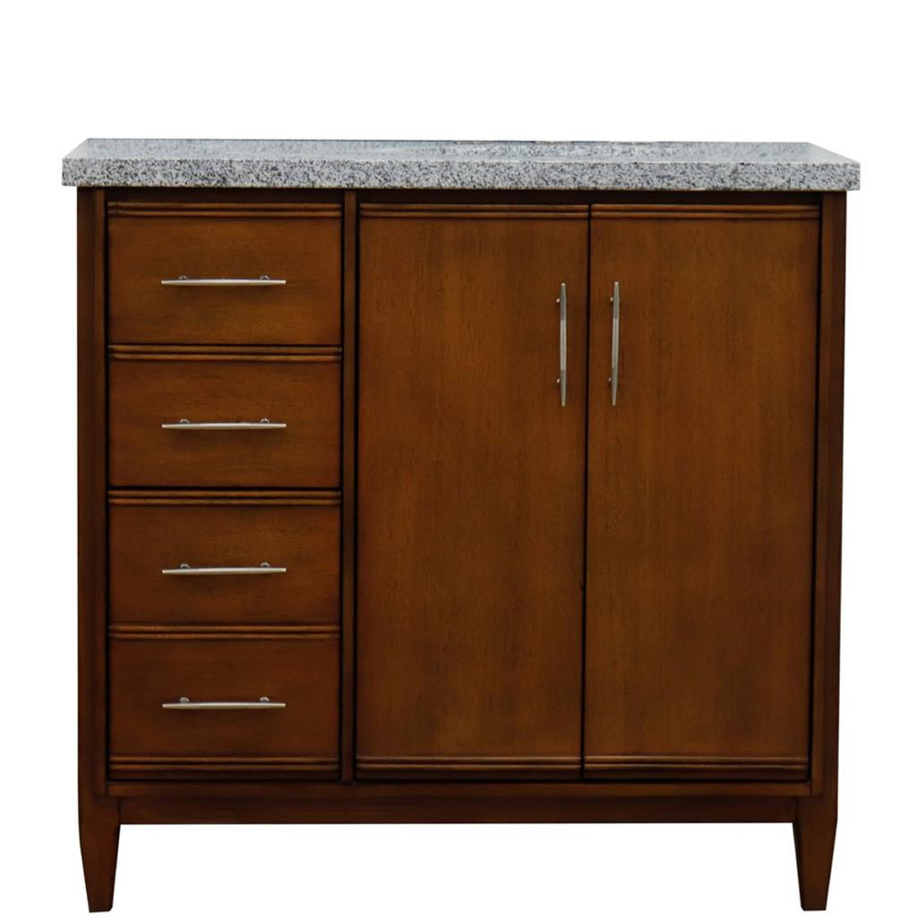 Bellaterra Home, MCM 37" Walnut Vanity, Door on Right, Oval Sink on Right, Gray Granite#top-options_gray-granite-top