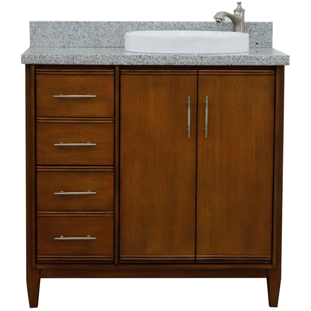 Bellaterra Home, MCM 37" Walnut Vanity, Door on Right, Round Sink on Right, Gray Granite#top-options_gray-granite-top
