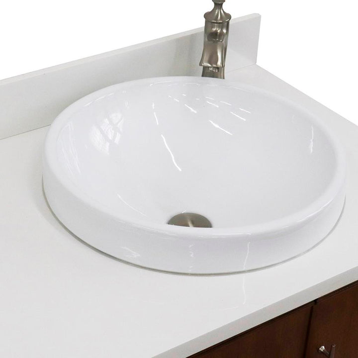 Bellaterra Home, MCM 37" Walnut Vanity, Door on Right, Round Sink on Right, White Quartz#top-options_white-quartz-top