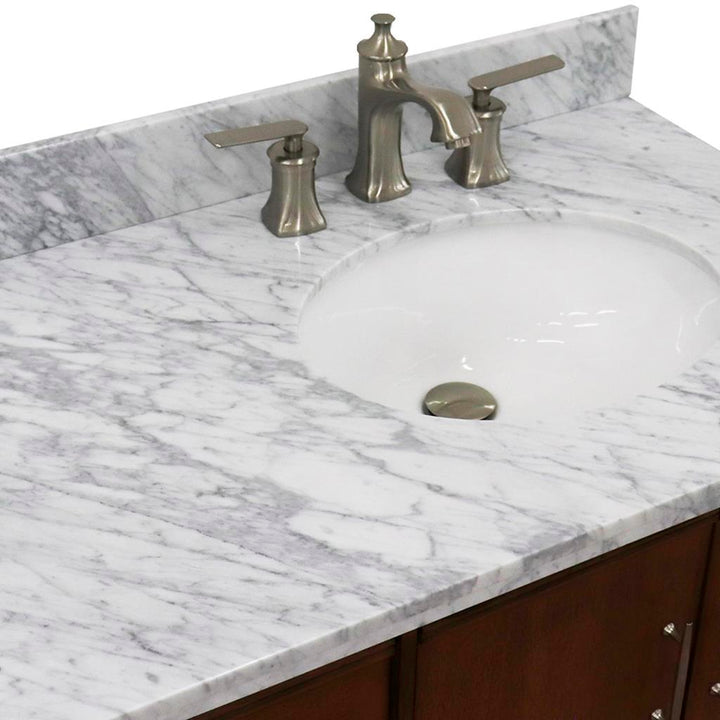 Bellaterra Home, MCM 37" Walnut Vanity, Door on Right, Oval Sink on Right, White Carrara Marble#top-options_white-carrara-marble-top