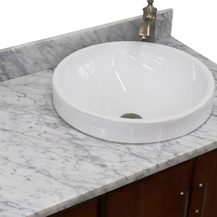 Bellaterra Home, MCM 37" Walnut Vanity, Door on Right, Round Sink on Right, White Carrara Marble#top-options_white-carrara-marble-top