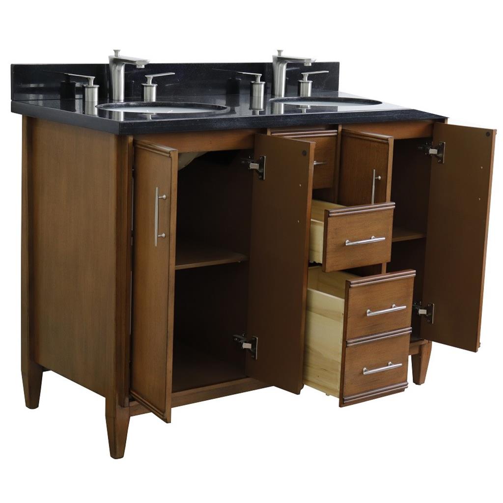 Bellaterra Home, MCM 49" Walnut Double Vanity, Oval Sink, Black Galaxy Granite#top-options_black-galaxy-granite-top