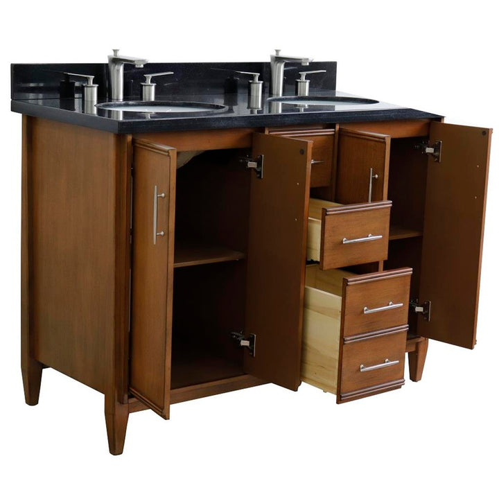 Bellaterra Home, MCM 49" Walnut Double Vanity, Oval Sink, Black Galaxy Granite#top-options_black-galaxy-granite-top