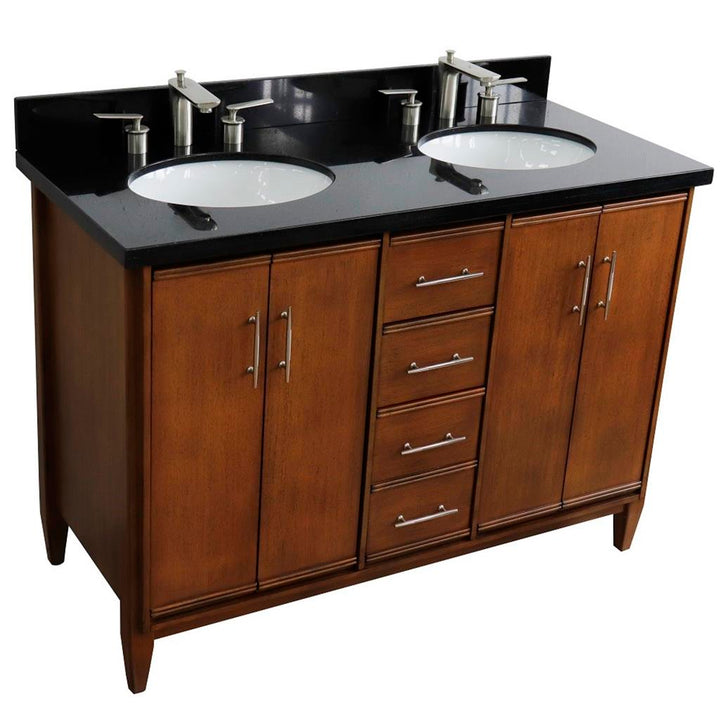 Bellaterra Home, MCM 49" Walnut Double Vanity, Oval Sink, Black Galaxy Granite#top-options_black-galaxy-granite-top