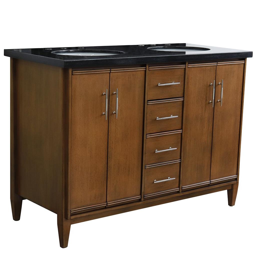 Bellaterra Home, MCM 49" Walnut Double Vanity, Oval Sink, Black Galaxy Granite#top-options_black-galaxy-granite-top