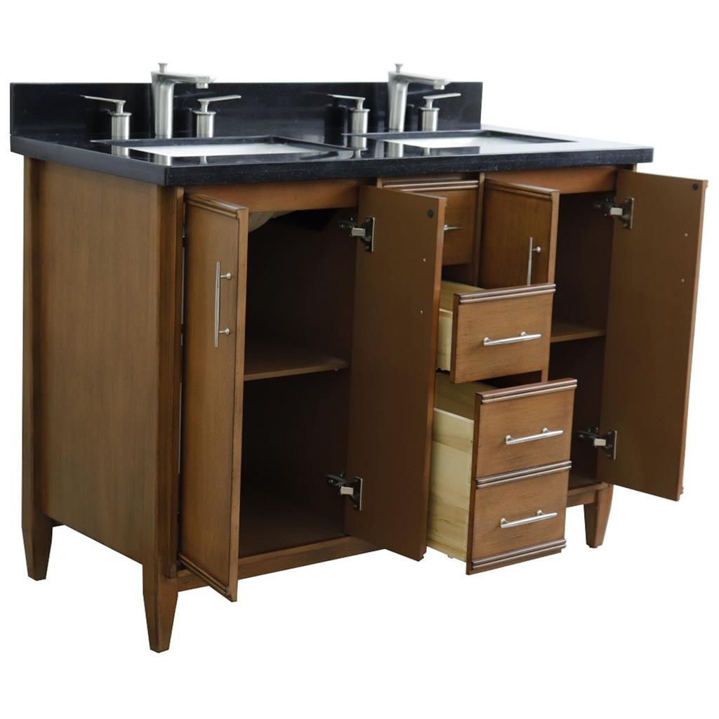 Bellaterra Home, MCM 49" Walnut Double Vanity, Rectangle Sink, Black Galaxy Granite#top-options_black-galaxy-granite-top