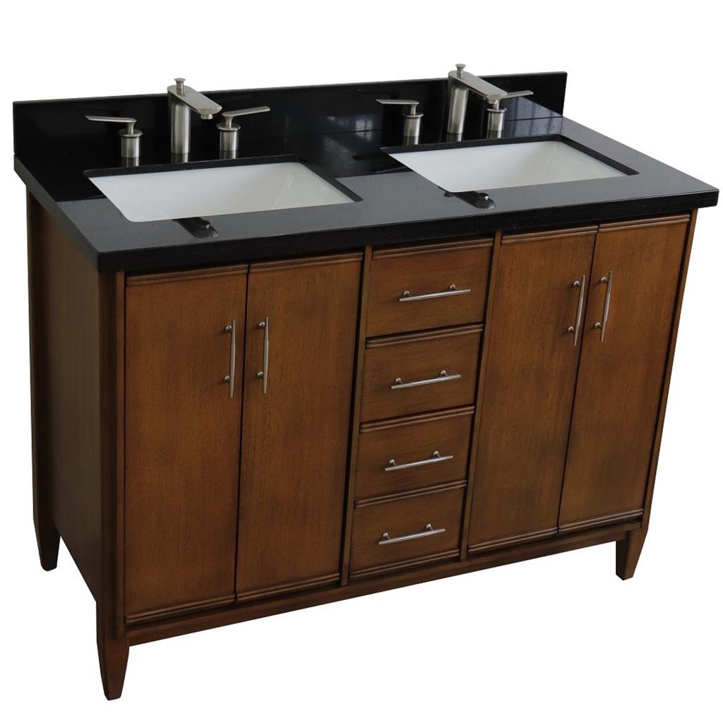 Bellaterra Home, MCM 49" Walnut Double Vanity, Rectangle Sink, Black Galaxy Granite#top-options_black-galaxy-granite-top