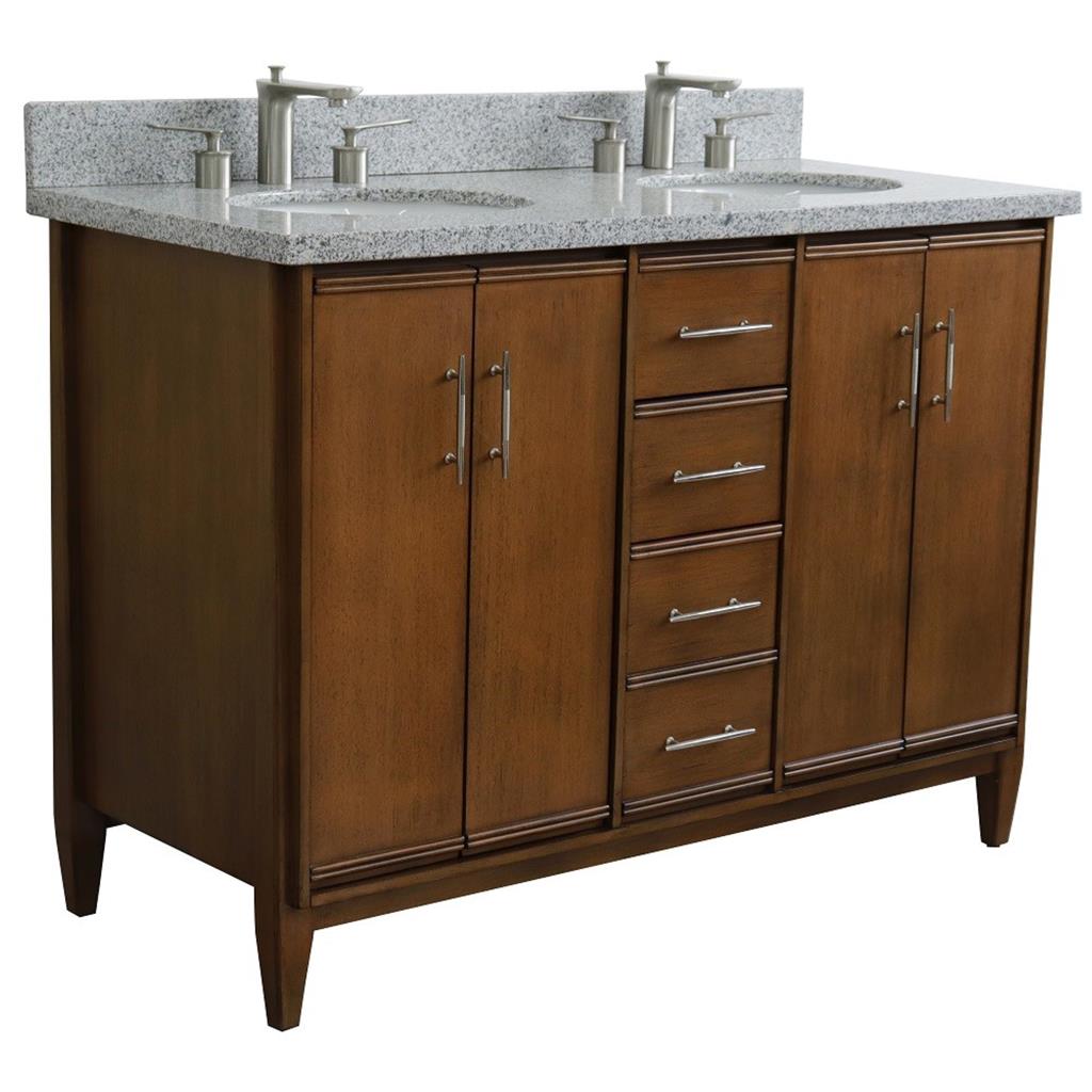 Bellaterra Home, MCM 49" Walnut Double Vanity, Oval Sink, Gray Granite#top-options_gray-granite-top
