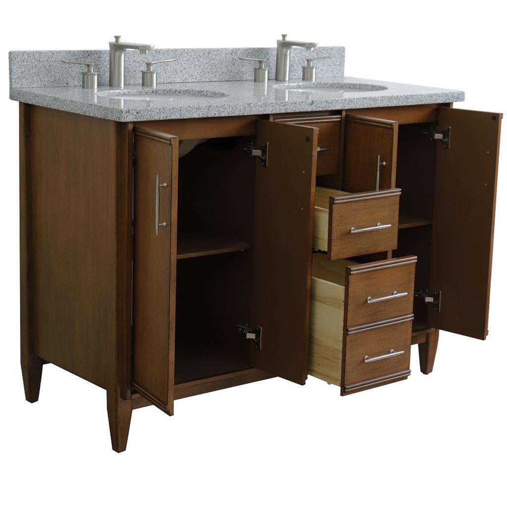 Bellaterra Home, MCM 49" Walnut Double Vanity, Oval Sink, Gray Granite#top-options_gray-granite-top