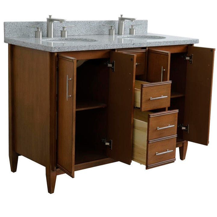Bellaterra Home, MCM 49" Walnut Double Vanity, Oval Sink, Gray Granite#top-options_gray-granite-top