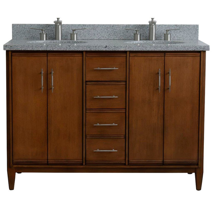 Bellaterra Home, MCM 49" Walnut Double Vanity, Oval Sink, Gray Granite#top-options_gray-granite-top