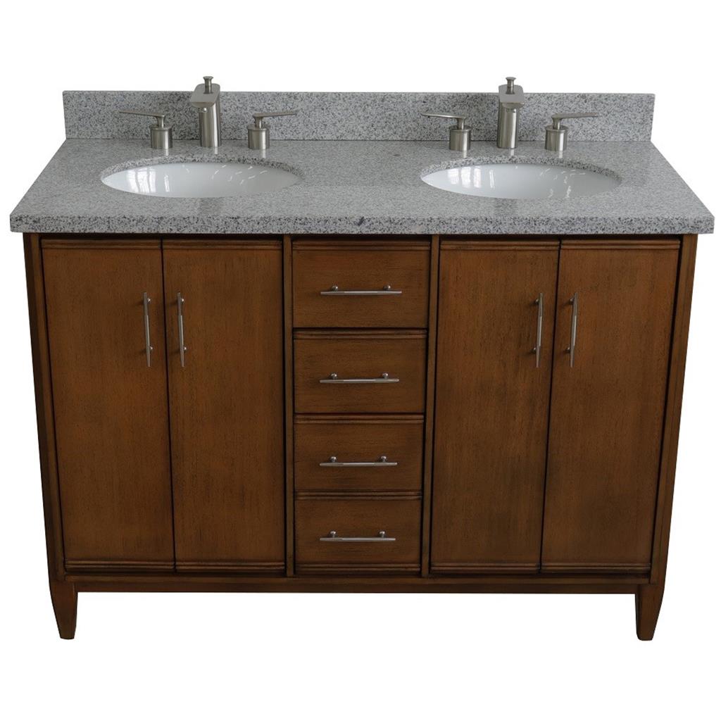 Bellaterra Home, MCM 49" Walnut Double Vanity, Oval Sink, Gray Granite#top-options_gray-granite-top