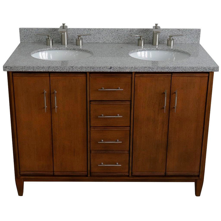 Bellaterra Home, MCM 49" Walnut Double Vanity, Oval Sink, Gray Granite#top-options_gray-granite-top