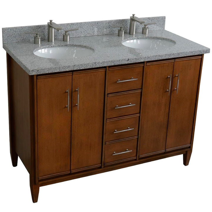Bellaterra Home, MCM 49" Walnut Double Vanity, Oval Sink, Gray Granite#top-options_gray-granite-top