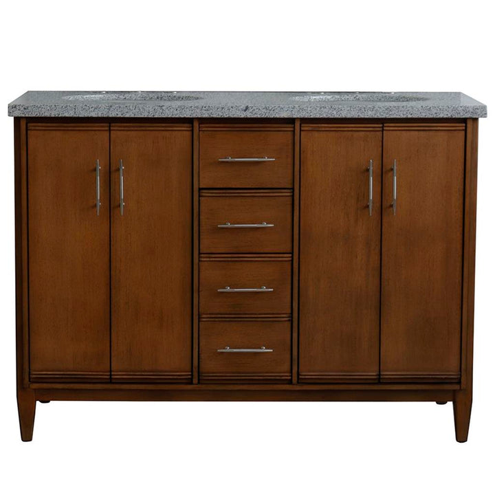 Bellaterra Home, MCM 49" Walnut Double Vanity, Oval Sink, Gray Granite#top-options_gray-granite-top