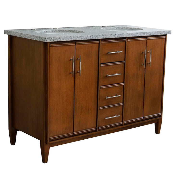 Bellaterra Home, MCM 49" Walnut Double Vanity, Oval Sink, Gray Granite#top-options_gray-granite-top