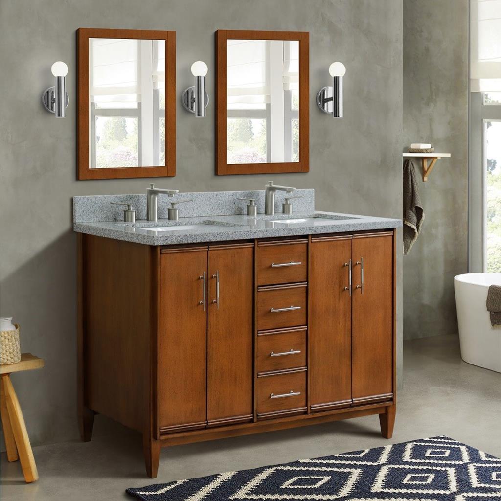 Bellaterra Home, MCM 49" Walnut Double Vanity, Rectangle Sink, Gray Granite#top-options_gray-granite-top
