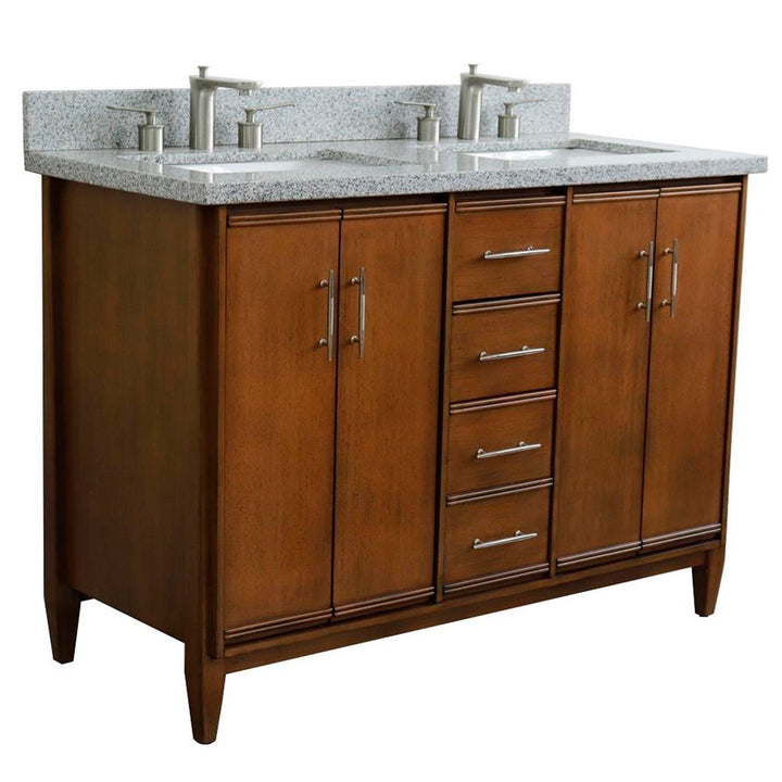 Bellaterra Home, MCM 49" Walnut Double Vanity, Rectangle Sink, Gray Granite#top-options_gray-granite-top