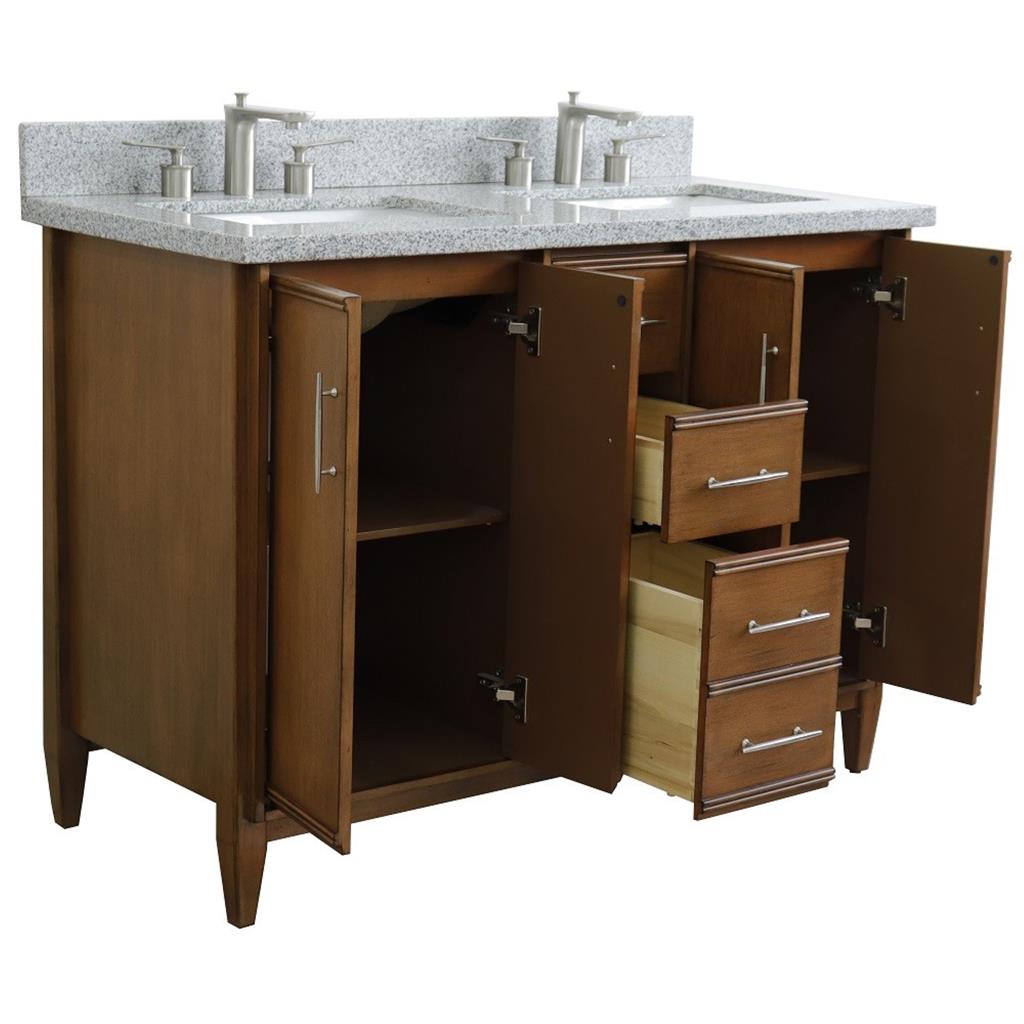 Bellaterra Home, MCM 49" Walnut Double Vanity, Rectangle Sink, Gray Granite#top-options_gray-granite-top