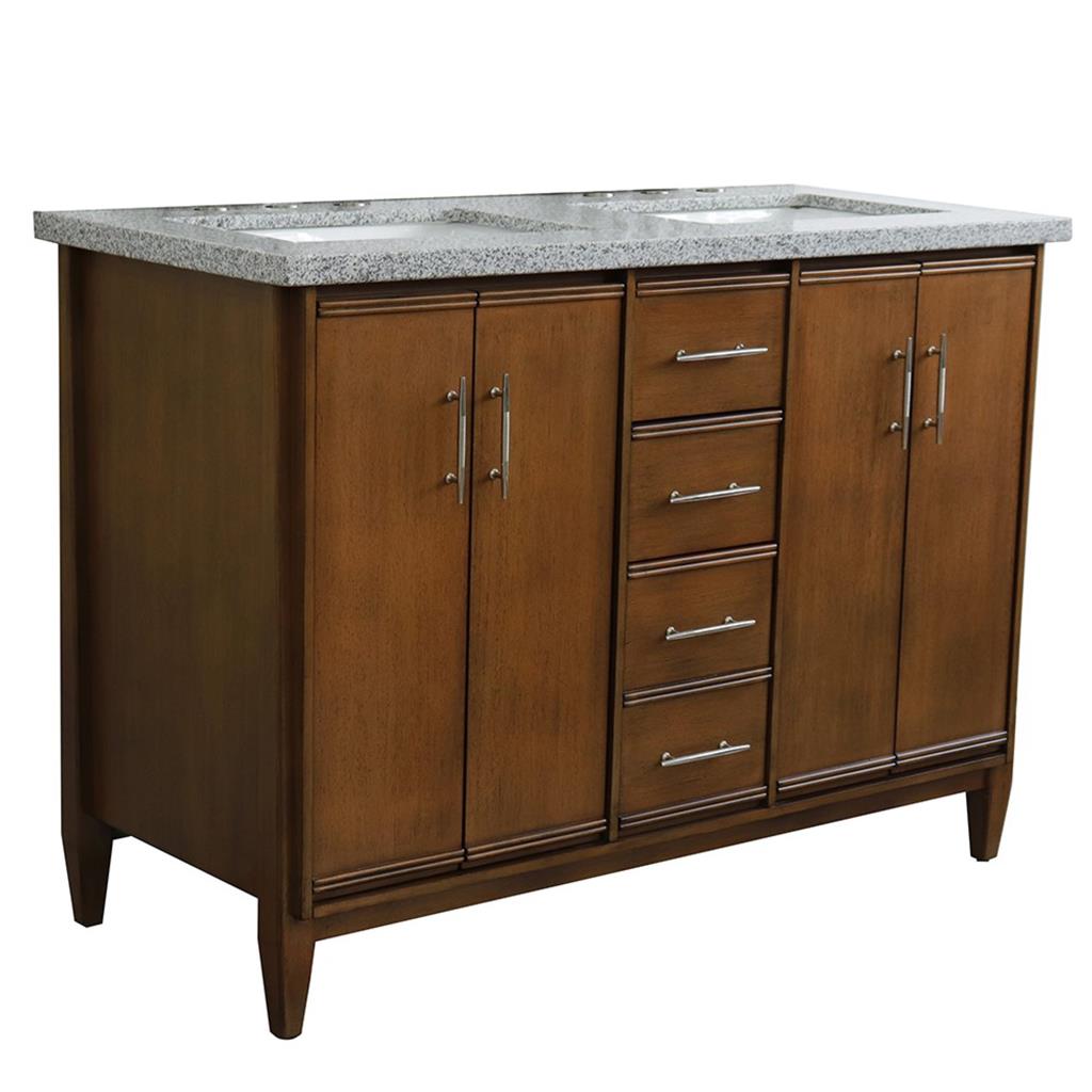 Bellaterra Home, MCM 49" Walnut Double Vanity, Rectangle Sink, Gray Granite#top-options_gray-granite-top