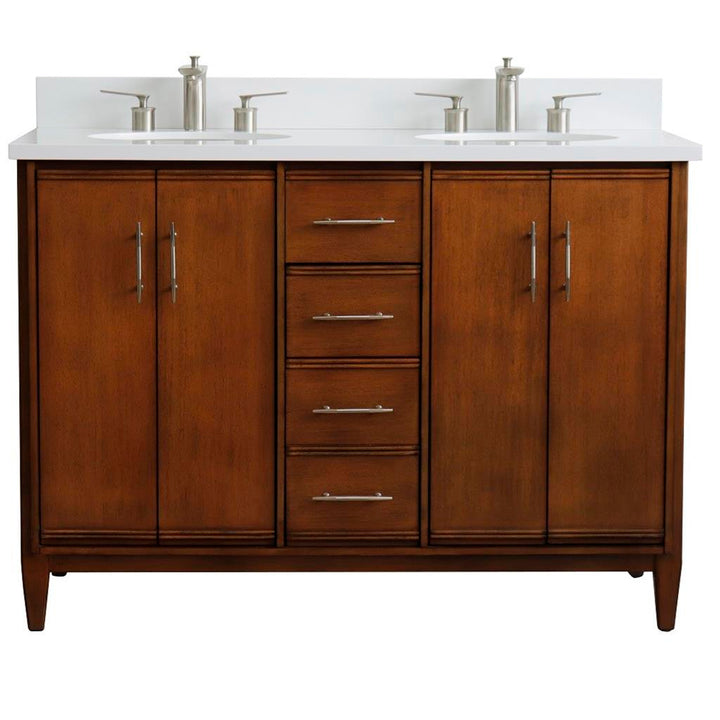 Bellaterra Home, MCM 49" Walnut Double Vanity, Oval Sink, White Quartz#top-options_white-quartz-top