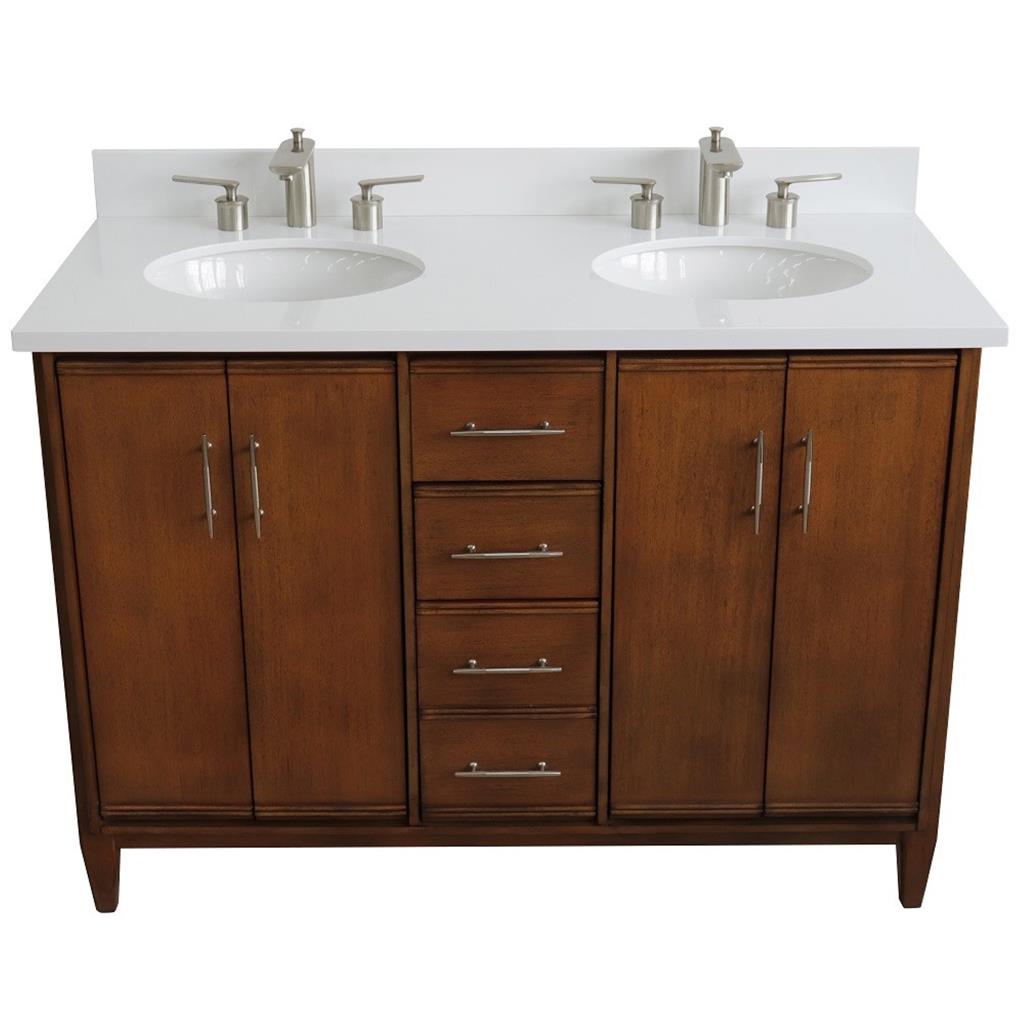 Bellaterra Home, MCM 49" Walnut Double Vanity, Oval Sink, White Quartz#top-options_white-quartz-top