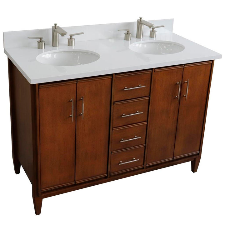 Bellaterra Home, MCM 49" Walnut Double Vanity, Oval Sink, White Quartz#top-options_white-quartz-top