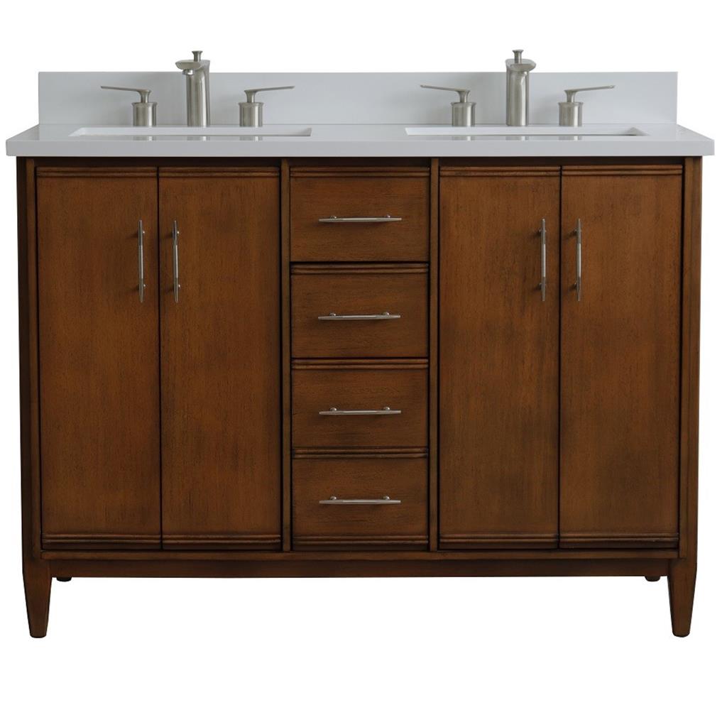 Bellaterra Home, MCM 49" Walnut Double Vanity, Rectangle Sink, White Quartz#top-options_white-quartz-top