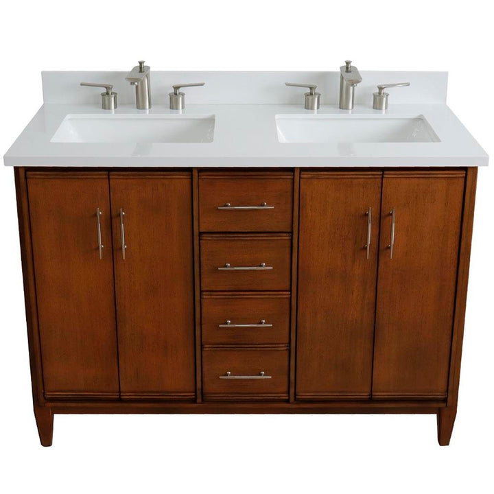 Bellaterra Home, MCM 49" Walnut Double Vanity, Rectangle Sink, White Quartz#top-options_white-quartz-top