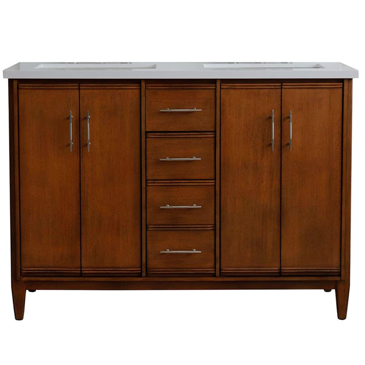 Bellaterra Home, MCM 49" Walnut Double Vanity, Rectangle Sink, White Quartz#top-options_white-quartz-top