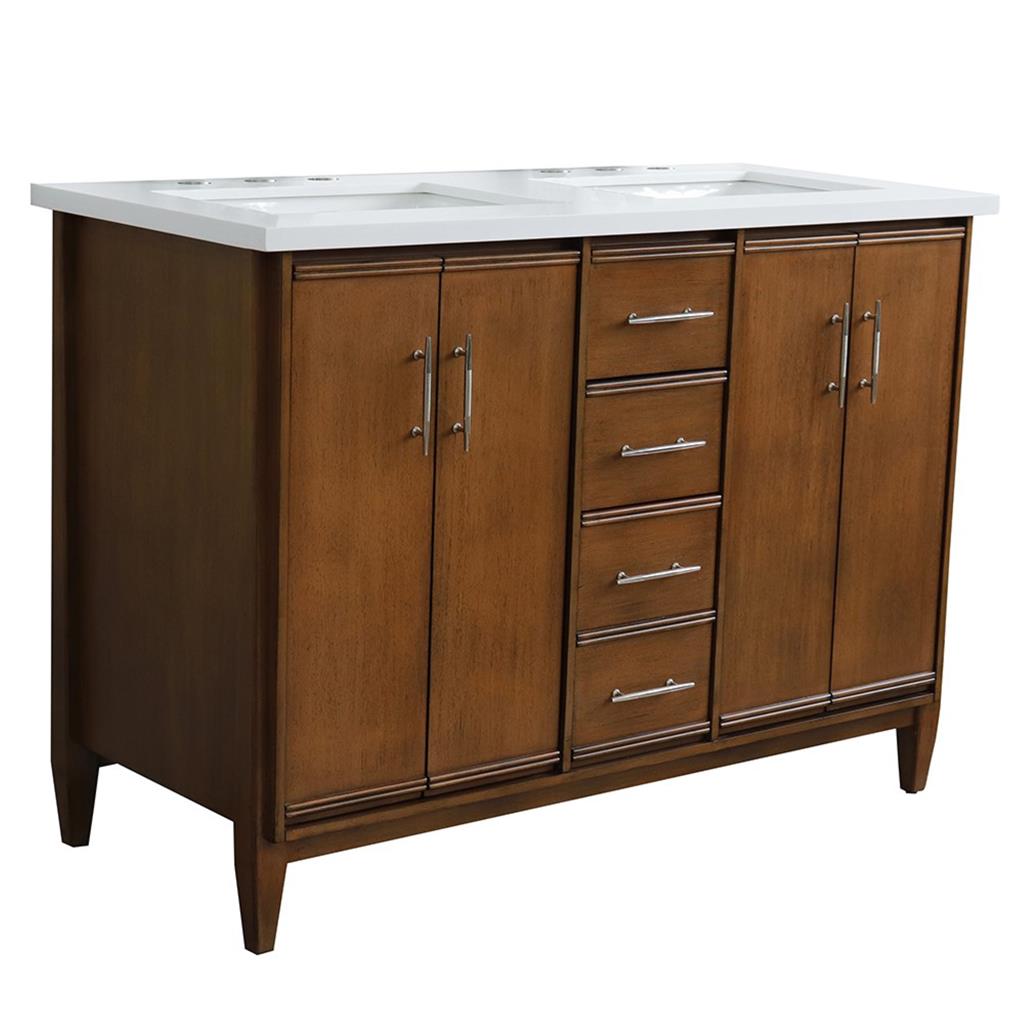 Bellaterra Home, MCM 49" Walnut Double Vanity, Rectangle Sink, White Quartz#top-options_white-quartz-top