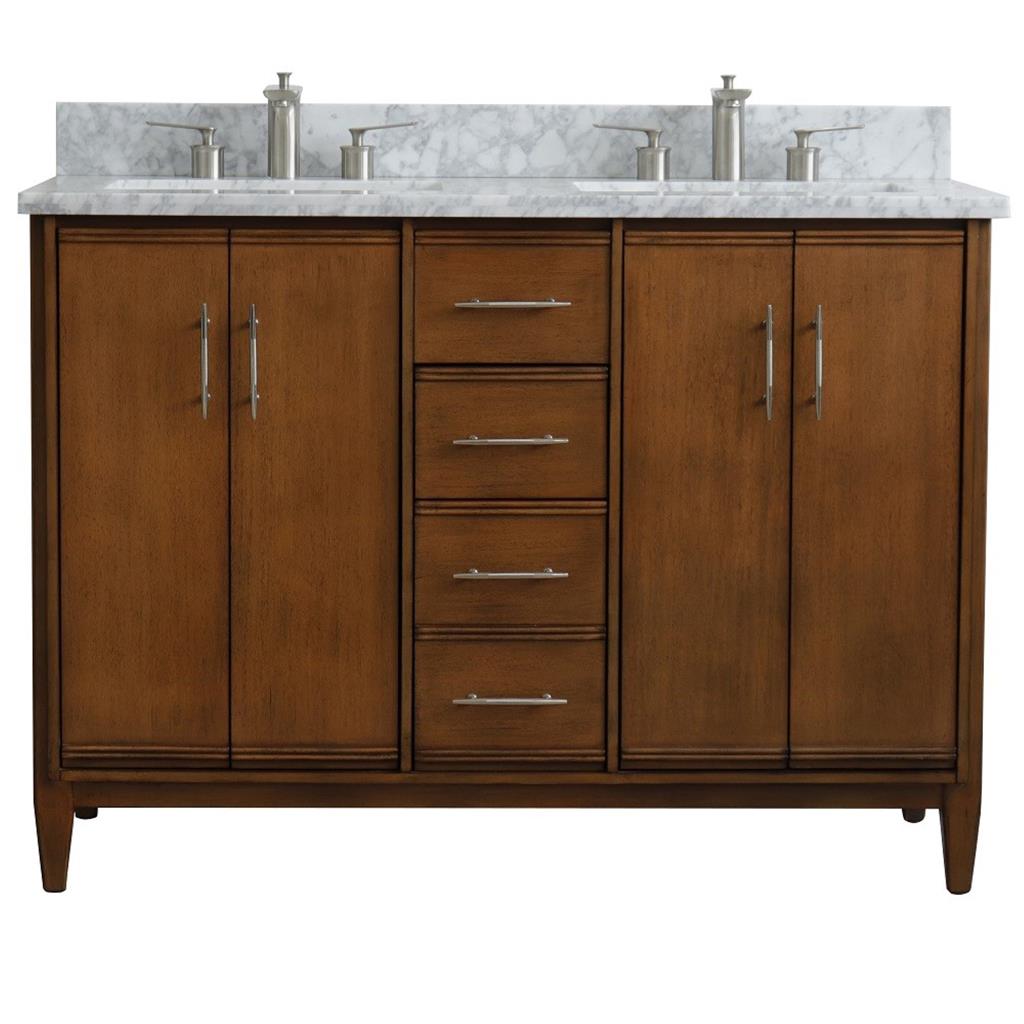 Bellaterra Home, MCM 49" Walnut Double Vanity, Rectangle Sink, White Carrara Marble#top-options_white-carrara-marble-top