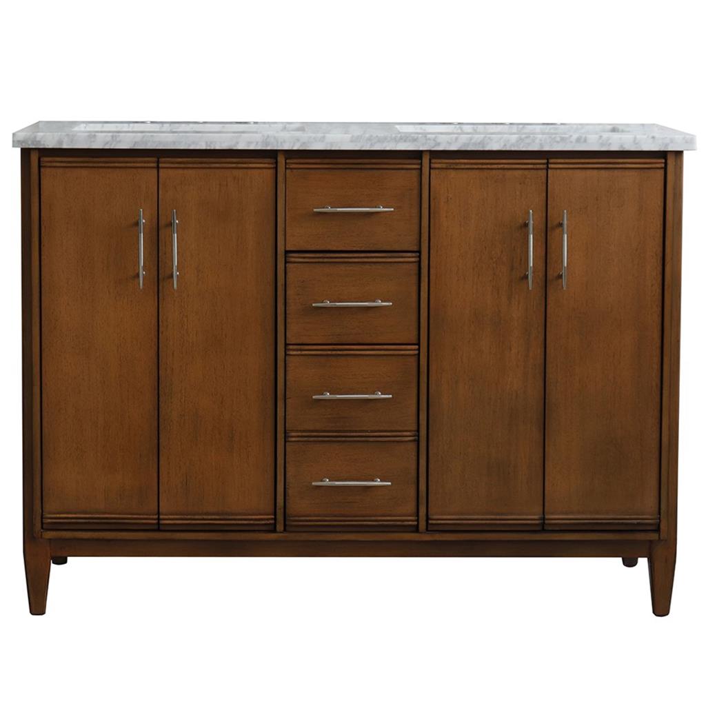 Bellaterra Home, MCM 49" Walnut Double Vanity, Rectangle Sink, White Carrara Marble#top-options_white-carrara-marble-top