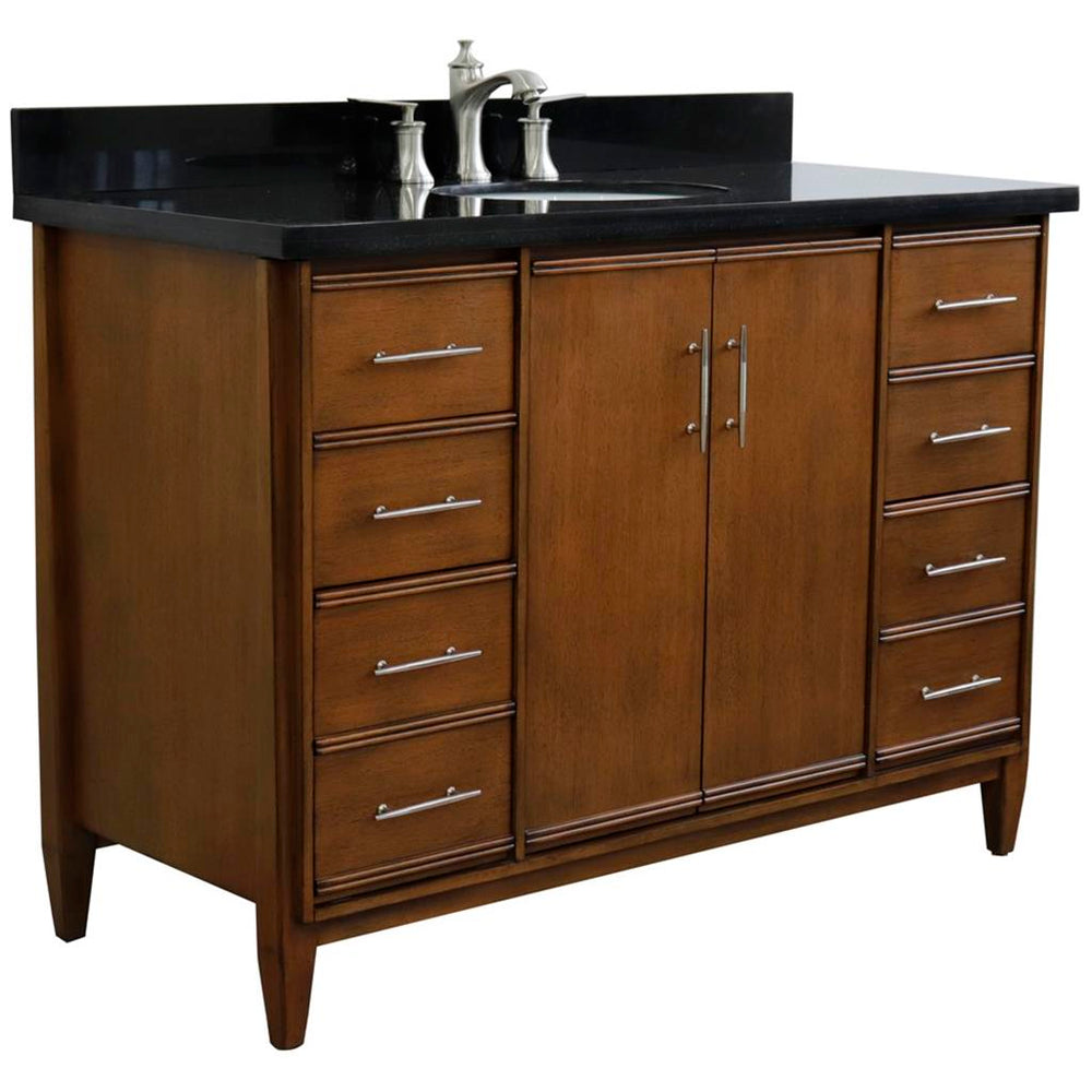 Bellaterra Home, MCM 49" Walnut Single Vanity, Oval Sink, Black Galaxy Granite#top-options_black-galaxy-granite-top