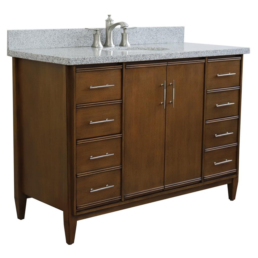 Bellaterra Home, MCM 49" Walnut Single Vanity, Oval Sink, Gray Granite#top-options_gray-granite-top