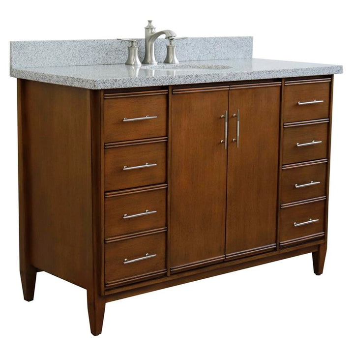 Bellaterra Home, MCM 49" Walnut Single Vanity, Oval Sink, Gray Granite#top-options_gray-granite-top