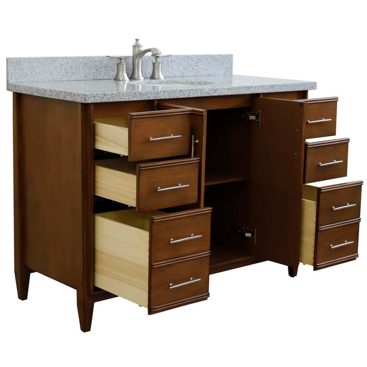 Bellaterra Home, MCM 49" Walnut Single Vanity, Oval Sink, Gray Granite#top-options_gray-granite-top