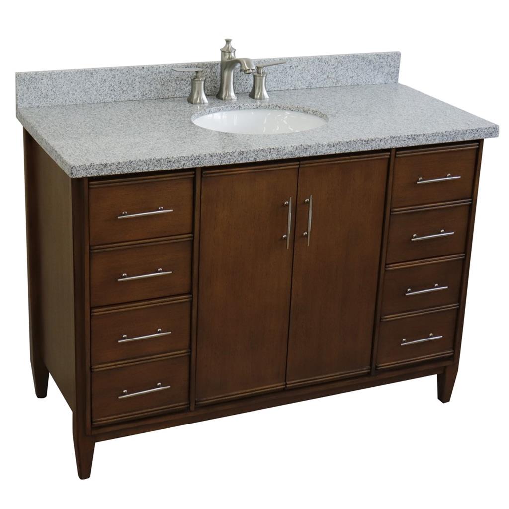 Bellaterra Home, MCM 49" Walnut Single Vanity, Oval Sink, Gray Granite#top-options_gray-granite-top