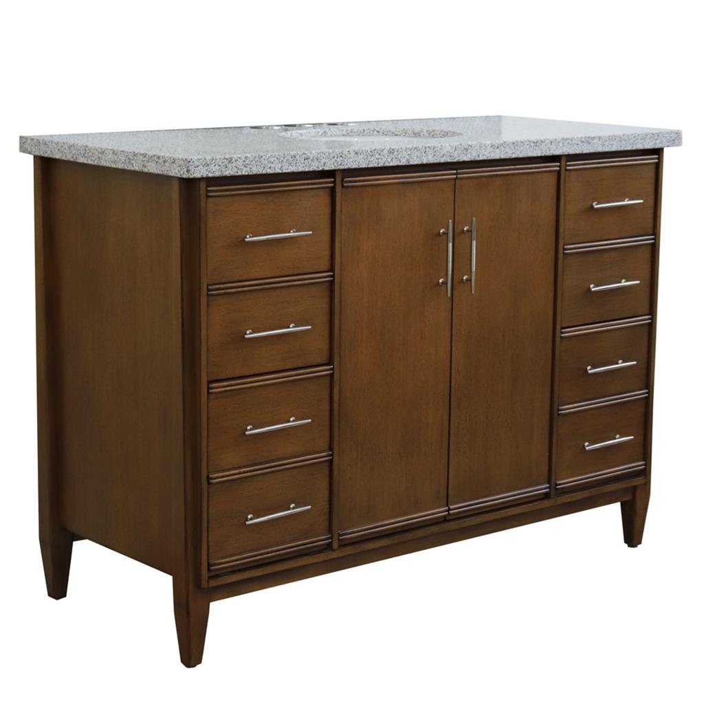 Bellaterra Home, MCM 49" Walnut Single Vanity, Oval Sink, Gray Granite#top-options_gray-granite-top