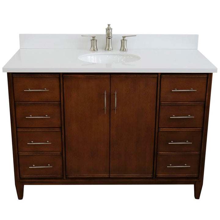 Bellaterra Home, MCM 49" Walnut Single Vanity, Oval Sink, White Quartz#top-options_white-quartz-top