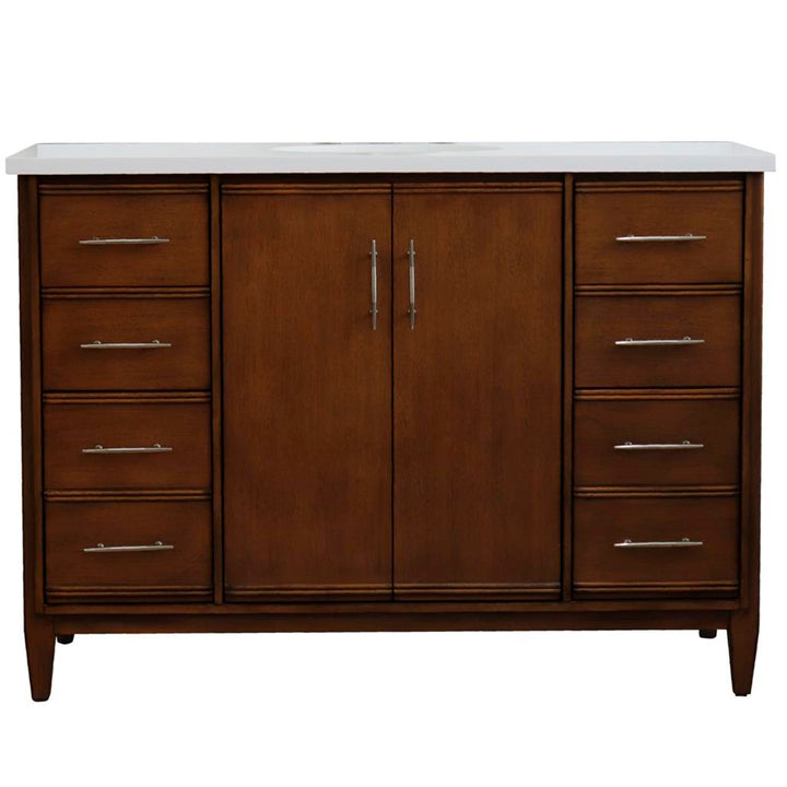 Bellaterra Home, MCM 49" Walnut Single Vanity, Oval Sink, White Quartz#top-options_white-quartz-top