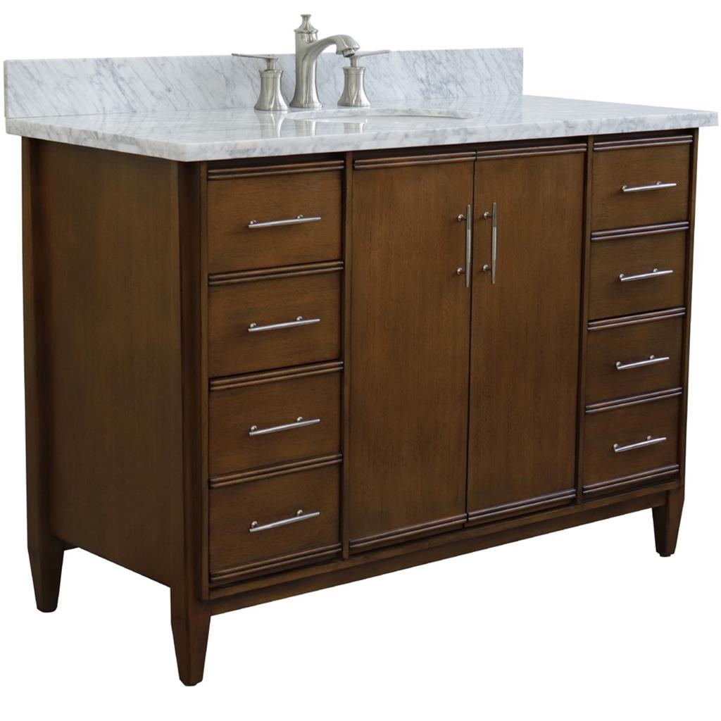 Bellaterra Home, MCM 49" Walnut Single Vanity, Oval Sink, White Carrara Marble#top-options_white-carrara-marble-top