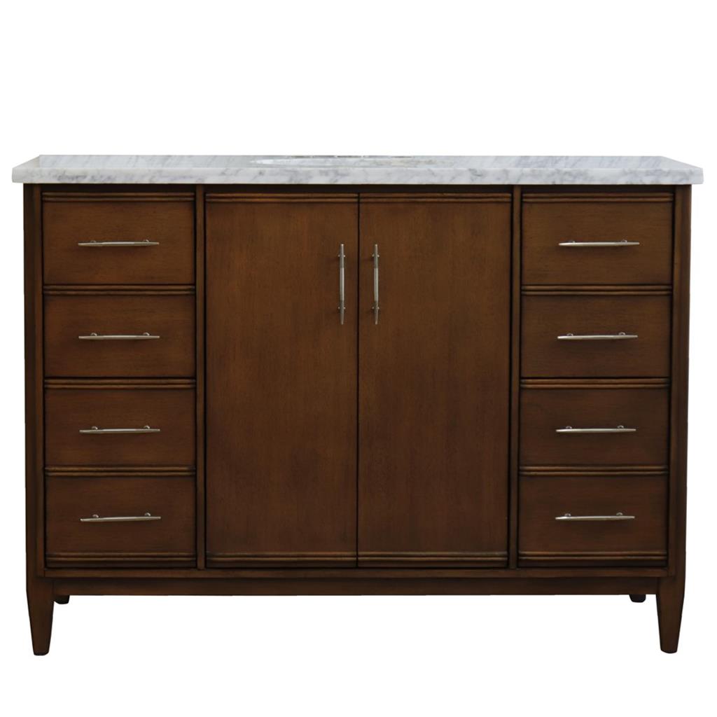 Bellaterra Home, MCM 49" Walnut Single Vanity, Oval Sink, White Carrara Marble#top-options_white-carrara-marble-top