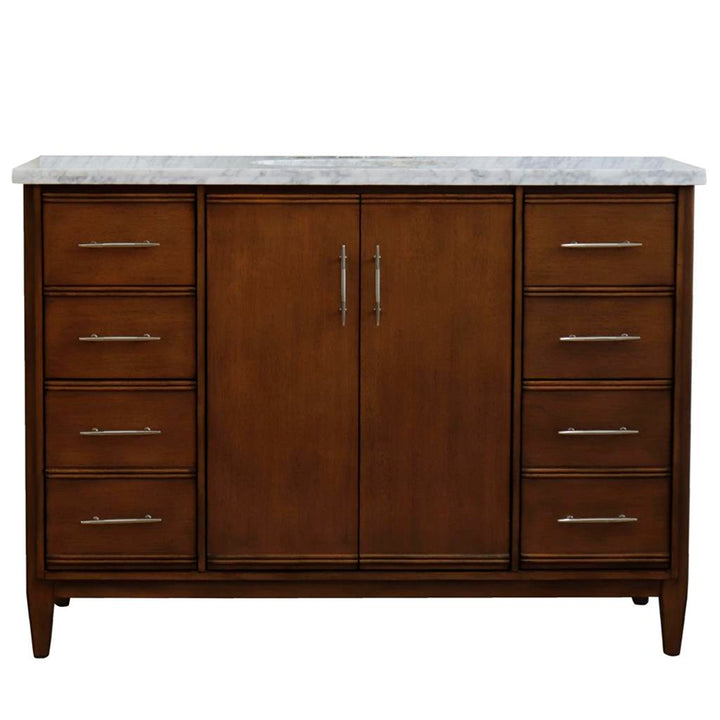 Bellaterra Home, MCM 49" Walnut Single Vanity, Oval Sink, White Carrara Marble#top-options_white-carrara-marble-top