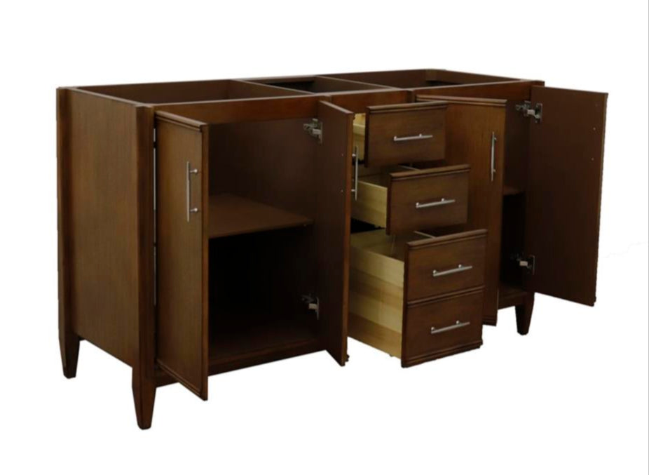 Bellaterra Home, MCM 60" Walnut Double Vanity, Cabinet Only, Cabinet Only (No Top)#top-options_cabinet-only-(no-top)-top