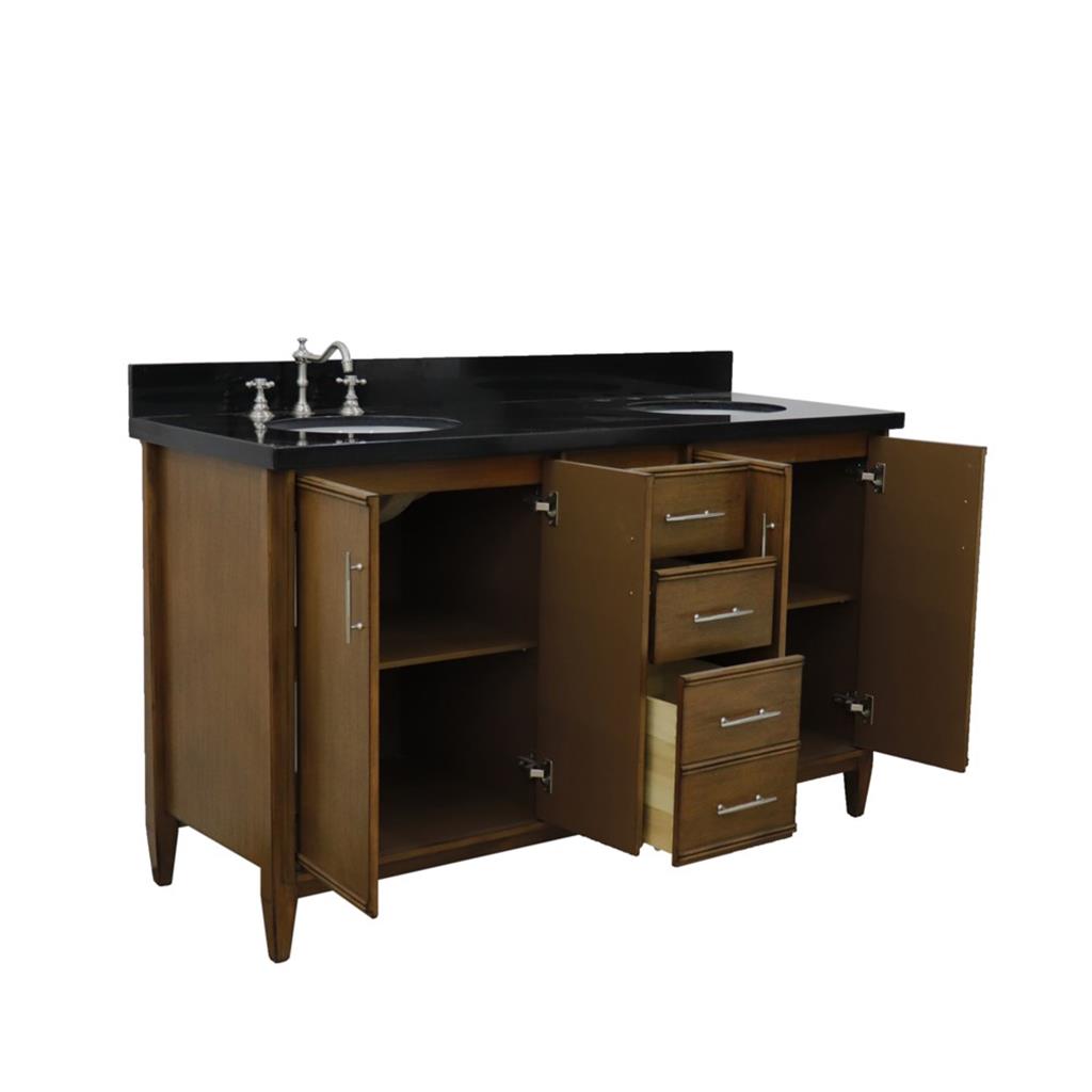 Bellaterra Home, MCM 61" Walnut Double Vanity, Oval Sink, Black Galaxy Granite#top-options_black-galaxy-granite-top