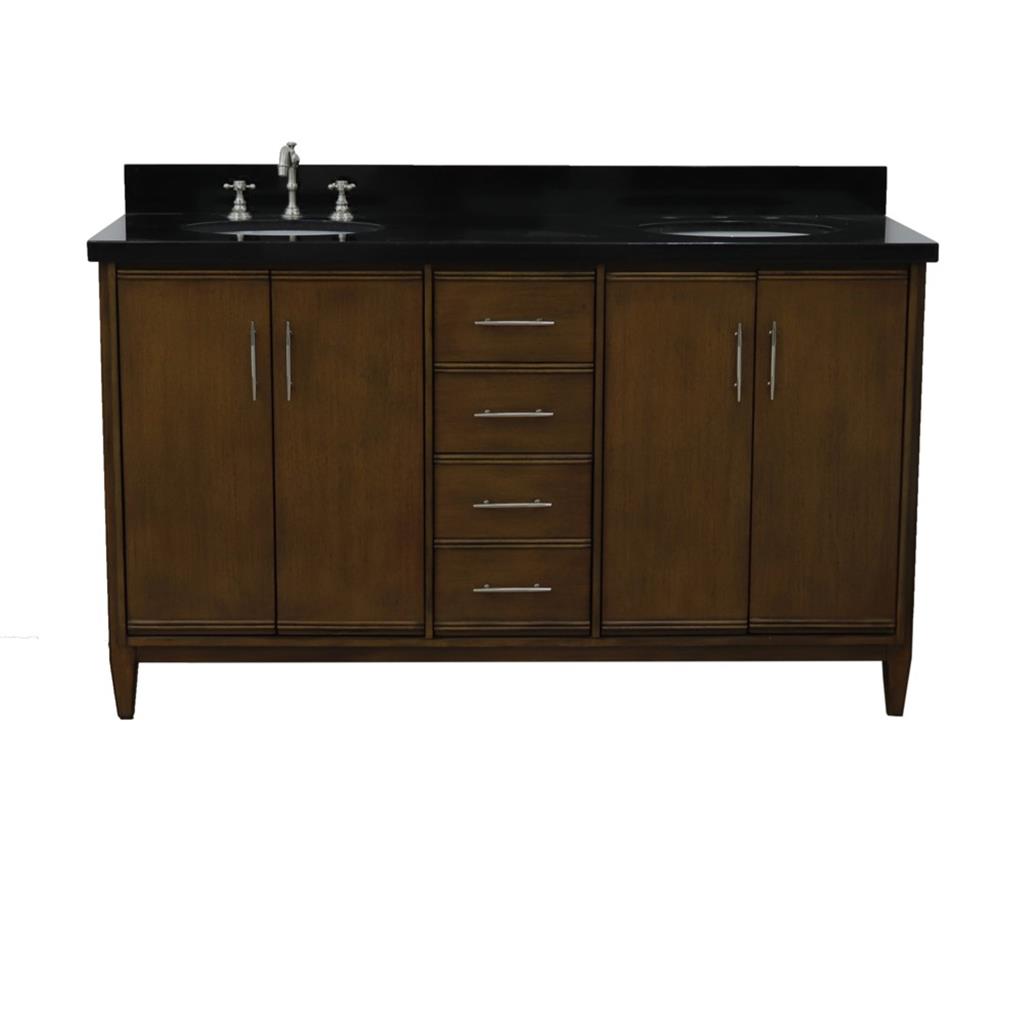 Bellaterra Home, MCM 61" Walnut Double Vanity, Oval Sink, Black Galaxy Granite#top-options_black-galaxy-granite-top