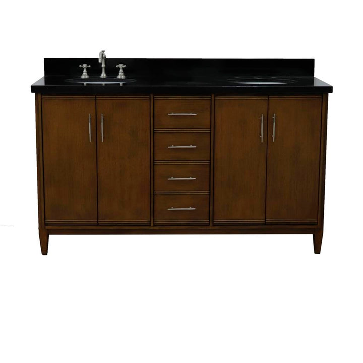 Bellaterra Home, MCM 61" Walnut Double Vanity, Oval Sink, Black Galaxy Granite#top-options_black-galaxy-granite-top
