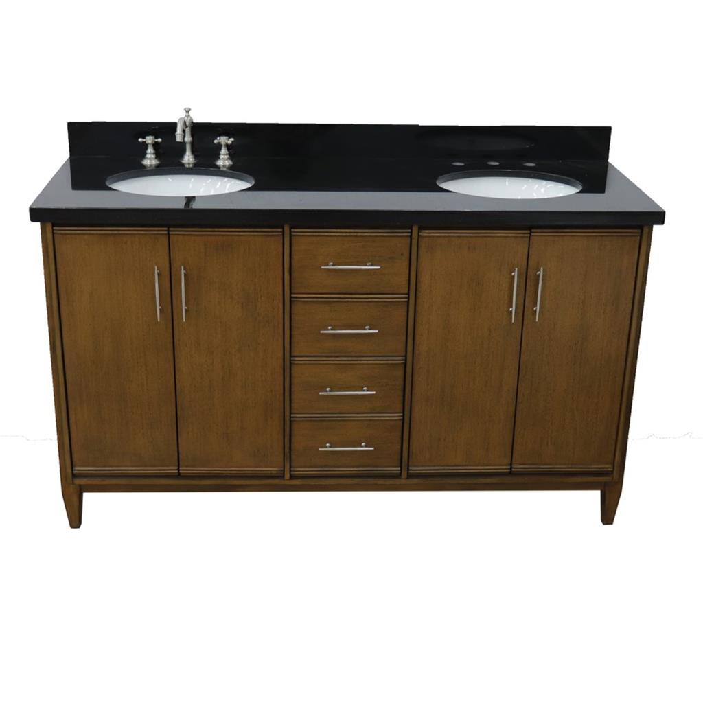 Bellaterra Home, MCM 61" Walnut Double Vanity, Oval Sink, Black Galaxy Granite#top-options_black-galaxy-granite-top